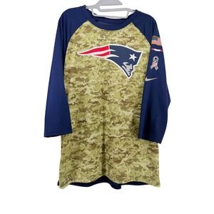 Nike New England Patriots Men L Blue Camo Salute to Service 3/4 Sleeve Shirt